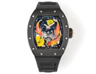 今季のおすすめリシャールミル風 時計コピー ウォッチ RM S10 さかなプリント トゥールビヨン 防水 ブラック
