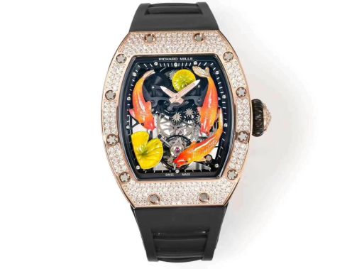 リシャールミル ラウンドコピー RM S10 ウォッチ 腕時計 プリント ダイヤ飾り 芸術 防水 ブラック