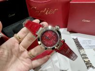 パシャ ドゥ カルティエ 定価スーパーコピー 腕時計 ウォッチ 本革 レザー 防水 シルバーケース  レッド