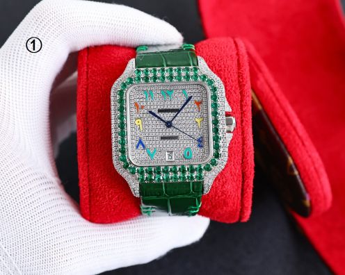 サントス ドゥ カルティエ lm 買取価格コピー シンプル 腕時計 ウォッチ 防水 ダイヤ飾り グリーン