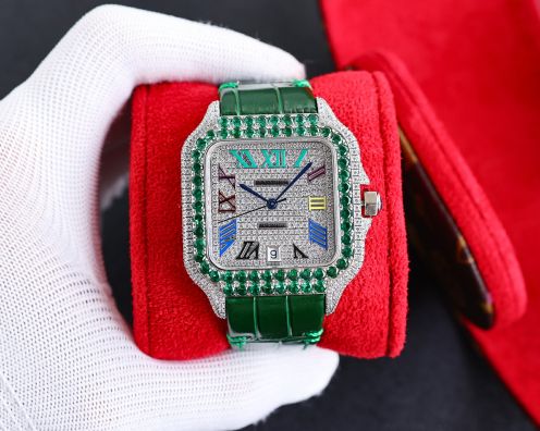 サントス ドゥ カルティエ 買取偽物 シンプル 腕時計 ウォッチ 防水 ダイヤ飾り グリーン