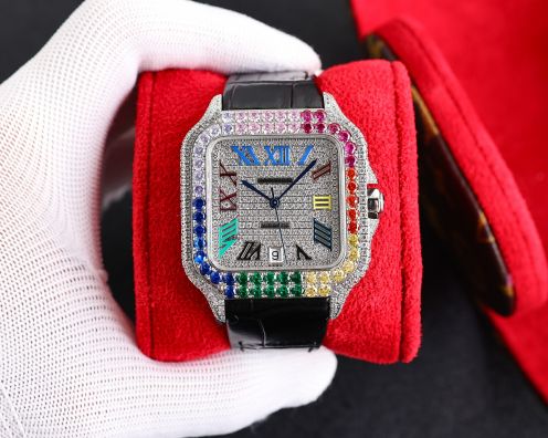 サントス ドゥ カルティエ サイズ偽物 腕時計 ウォッチ 防水 ダイヤ飾り シンプル ブラック