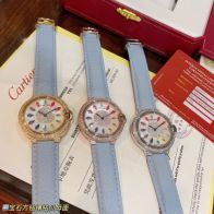カルティエ バロンブルー リューズ激安通販 レザー 本革 腕時計 ウォッチ 防水 カラフル ブルー