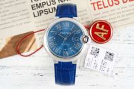 バロンブルー42mm カルティエコピー 紳士 ハンサム レザー 腕時計 ウォッチ 防水 本革 ブルー
