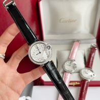 バロン ブルー ドゥ カルティエ ゴールドコピー ダイヤ飾り レザー 腕時計 ウォッチ 防水 本革 ブラック