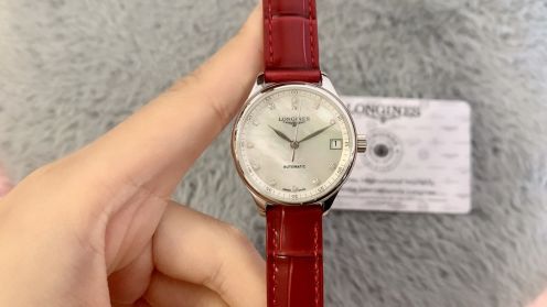 longines 時計 値段スーパーコピー ビジネス 通勤 マスター 優雅 薄い ウォッチ 本革 レッド