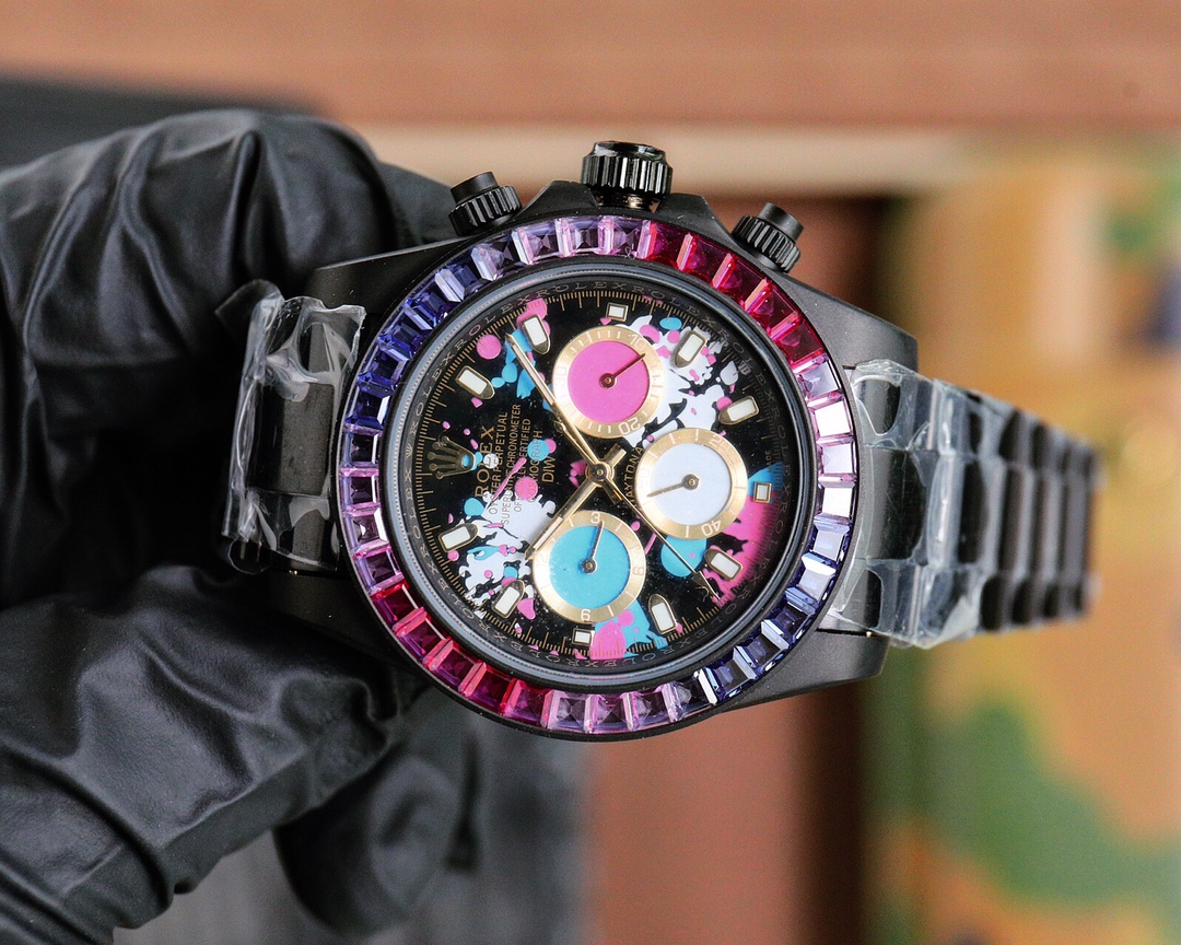 rolex コスモ グラフ デイトナ ln偽物 防水 虹色のダイヤモンド飾り キラキラ 特別なうで時計 ブラック_5
