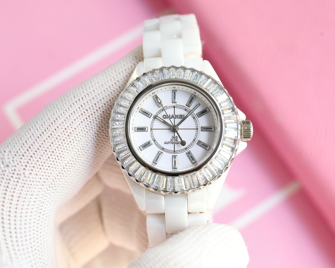 人気流行品 chanel j12 限定コピー うで時計 ダイヤモンド飾り スチールバンド 自動機械 女性 ホワイト_1