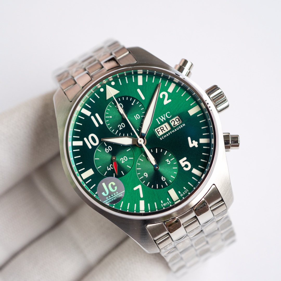最新の2024年 iwc 43激安通販 流行のうで時計 パイロットウォッチ 防水 型番IWC3777 スチールバンド グリーン_2