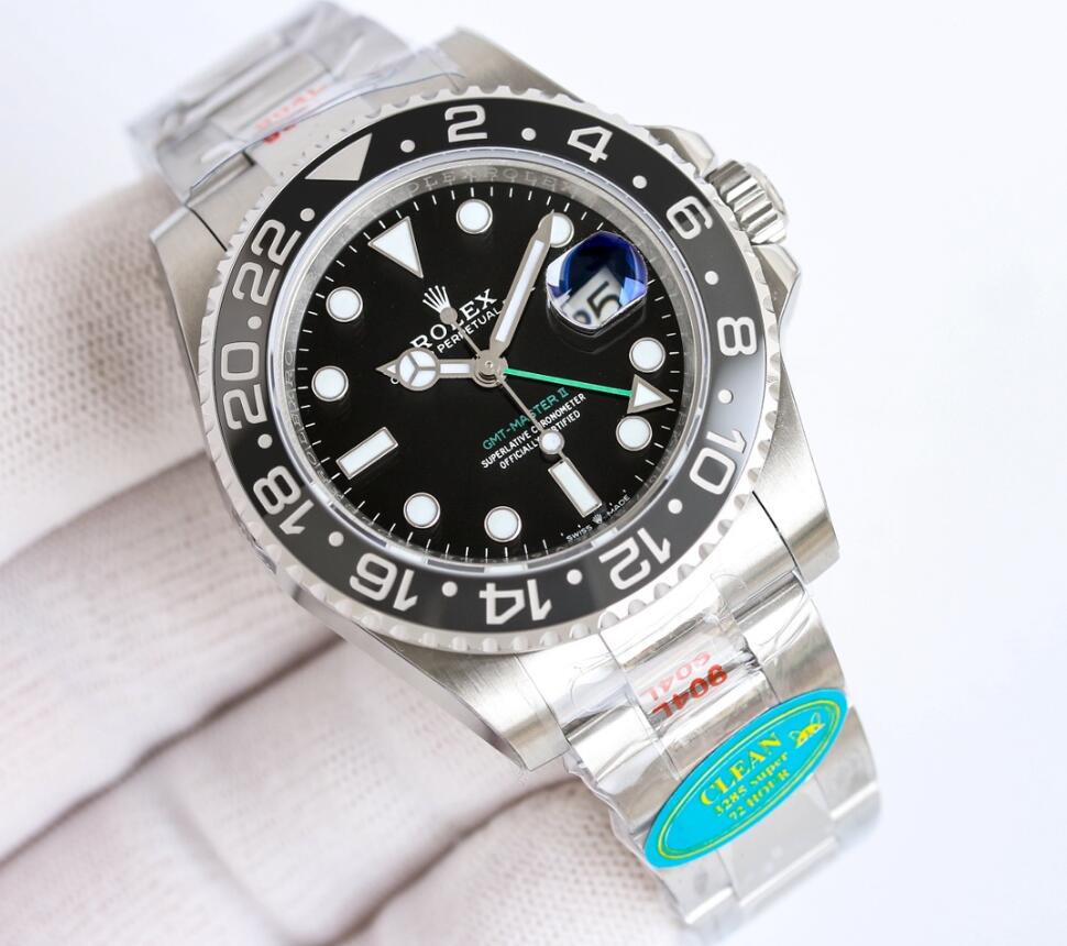 ロレックス gmt マスター 2 定価偽物 腕時計 夜光 青いケース シンプル メンズ 黒い文字盤