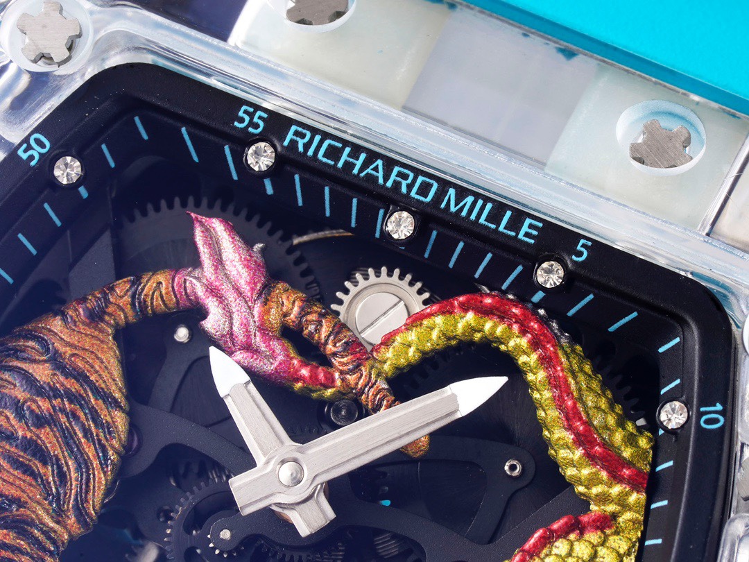 お洒落！リシャール なぜ高い偽物 リチャードミルコピー ウォッチ RM51-01 透明ケース 龍飾り ブルー_4