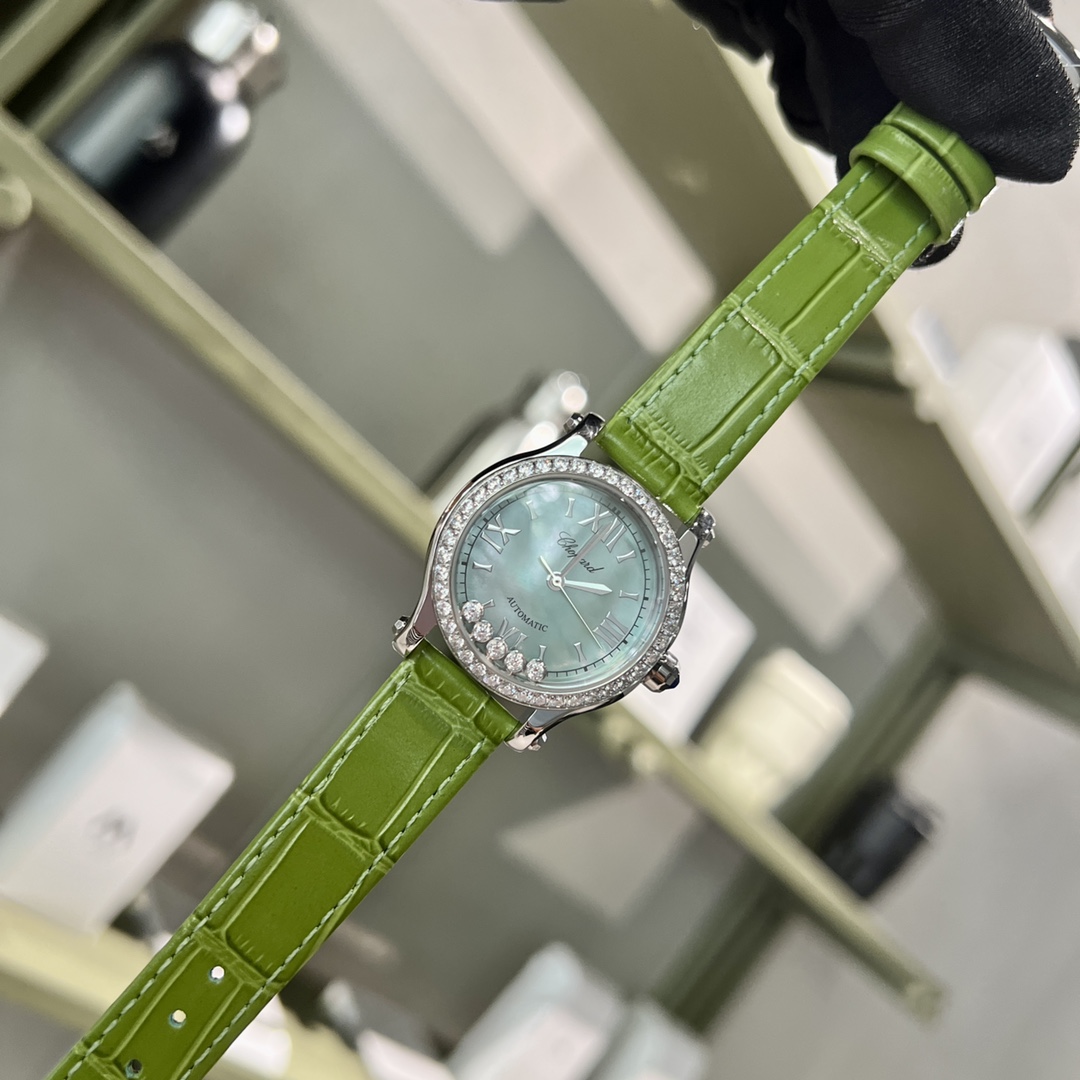 CHOPARDハッピー ダイヤモンド ショパールスーパーコピー シンプル  腕時計 ウォッチ 優雅 本革 レザー グリーン_2
