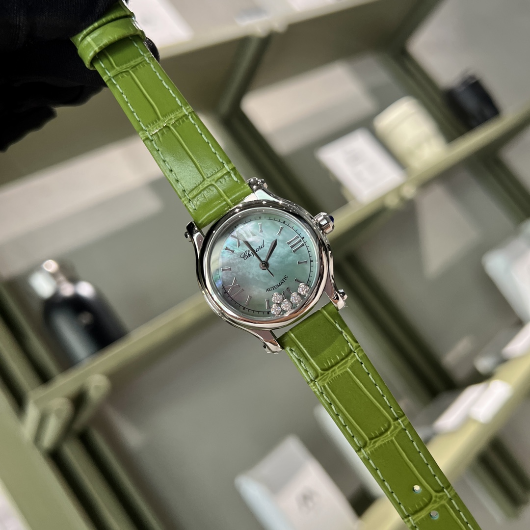 CHOPARDハッピー ダイヤモンド ショパールスーパーコピー シンプル  腕時計 ウォッチ 優雅 本革 レザー グリーン_3