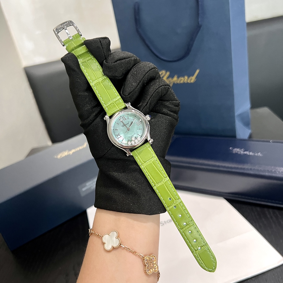 CHOPARDハッピー ダイヤモンド ショパールスーパーコピー シンプル  腕時計 ウォッチ 優雅 本革 レザー グリーン_4