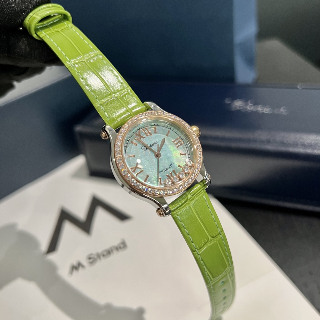 CHOPARDハッピー ダイヤモンド ショパールスーパーコピー シンプル  腕時計 ウォッチ 優雅 本革 レザー グリーン_5