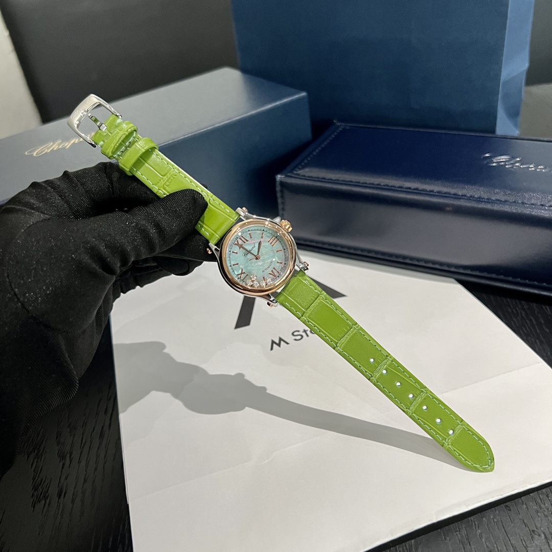CHOPARDハッピー ダイヤモンド ショパールスーパーコピー シンプル  腕時計 ウォッチ 優雅 本革 レザー グリーン_7