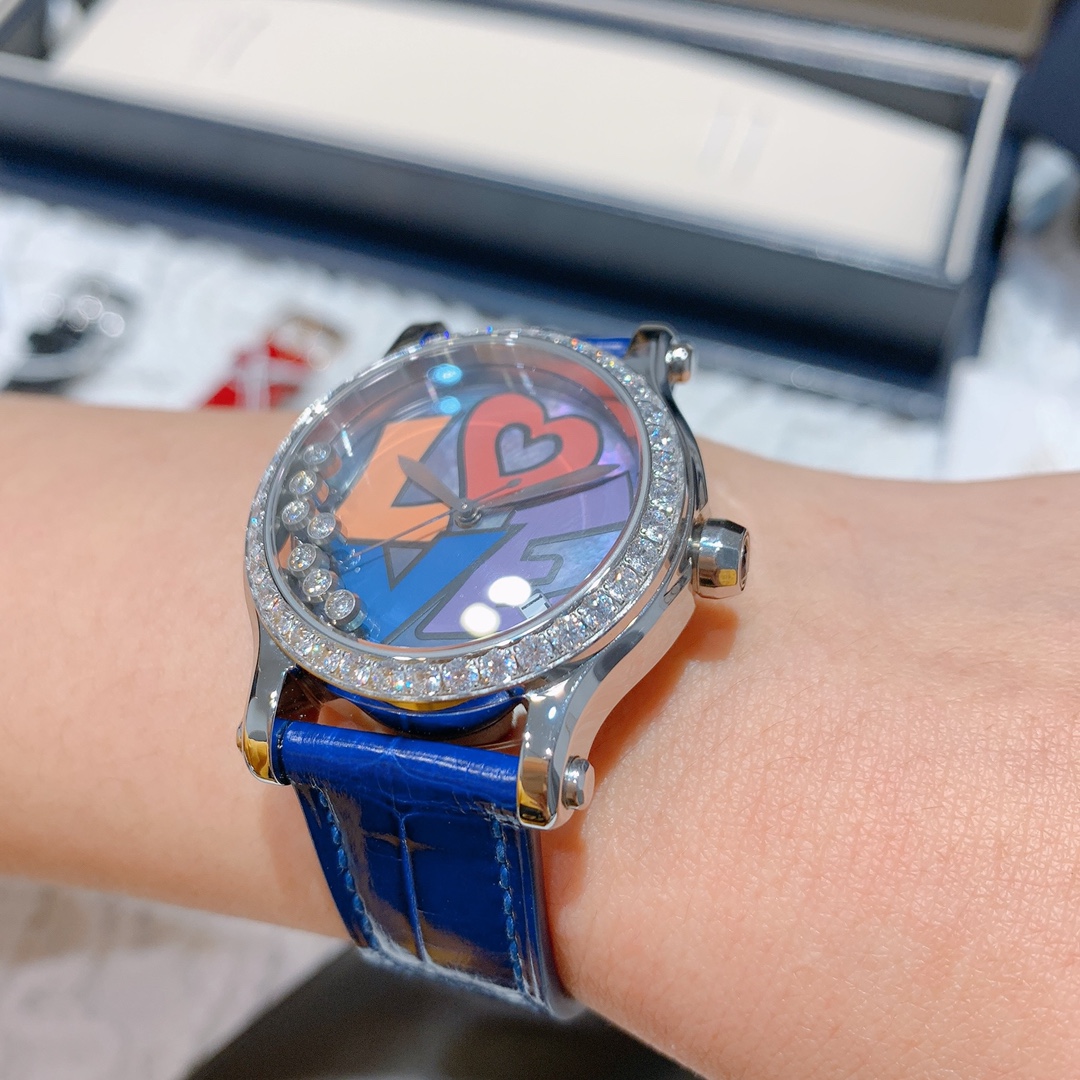 爆買いできる ショパール ハッピー ダイヤモンド 価格偽物 腕時計 ウォッチ 上質 ダイヤ飾り ブルー_7