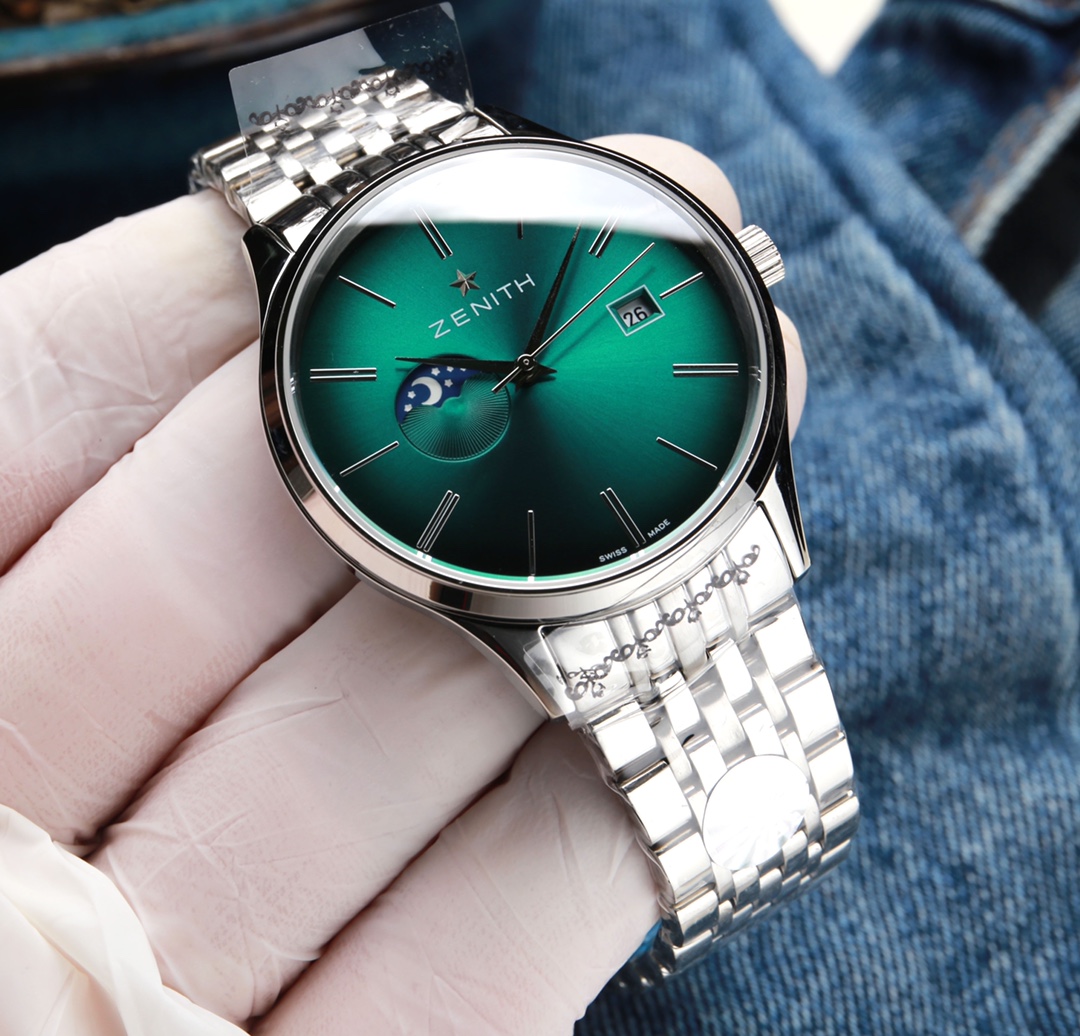 zenith 時計 六本木 クラスN級品 腕時計 ウォッチ 防水 紳士 上質 スチールバンド メンズ グリーン_5