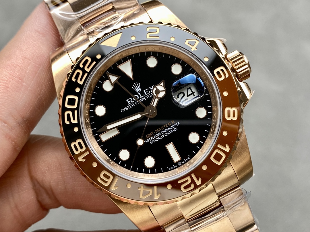 gmt マスター 2 黒 黒 買取スーパーコピー ウォッチ 腕時計 夜光 メンズ 防水 ゴールドケース ブラック_3