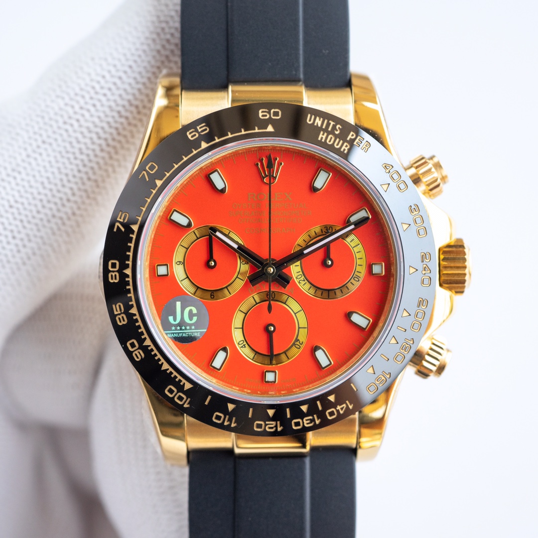 rolex コスモ グラフ デイトナ偽物 シンプル 防水 腕時計 ウォッチ ゴムバンド オレンジ色_1