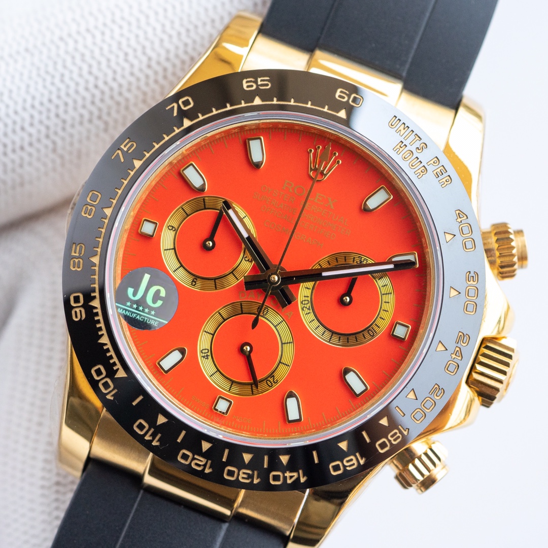 rolex コスモ グラフ デイトナ偽物 シンプル 防水 腕時計 ウォッチ ゴムバンド オレンジ色_3