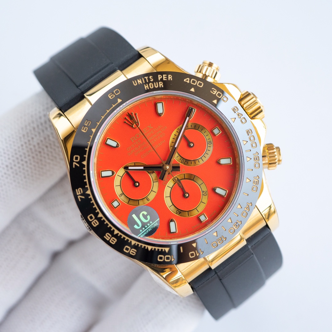 rolex コスモ グラフ デイトナ偽物 シンプル 防水 腕時計 ウォッチ ゴムバンド オレンジ色_4