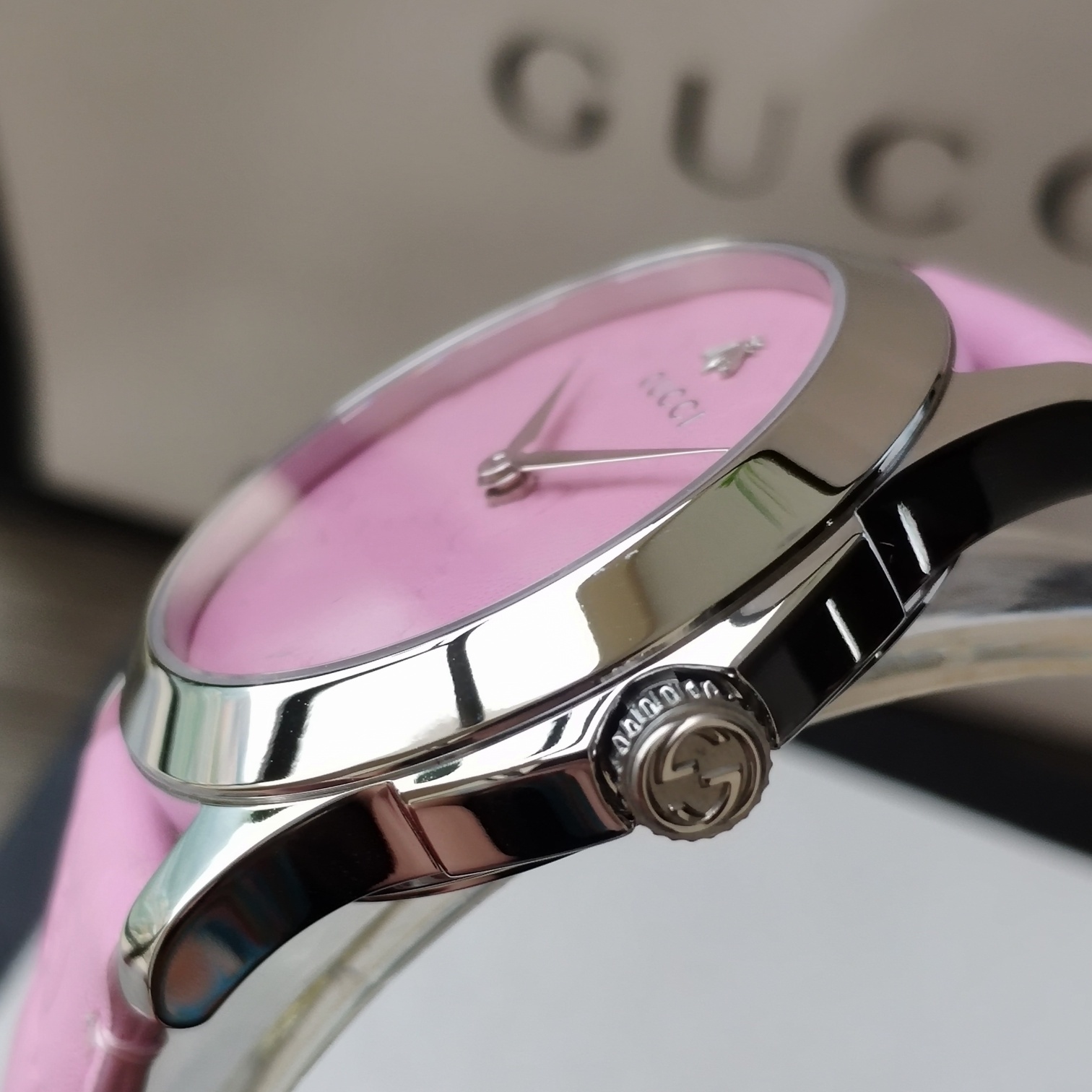 グッチ腕時計ベルト交換コピー 防水 ウォッチ レザー 高級感 G-Timeless ロゴプリント ピンク_7