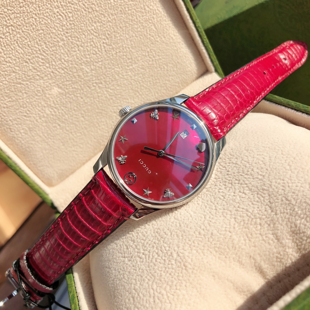 グッチ腕時計 修理偽物 シンプル  防水 ウォッチ レザー 高級感 G-Timeless YA1264041 レッド_5