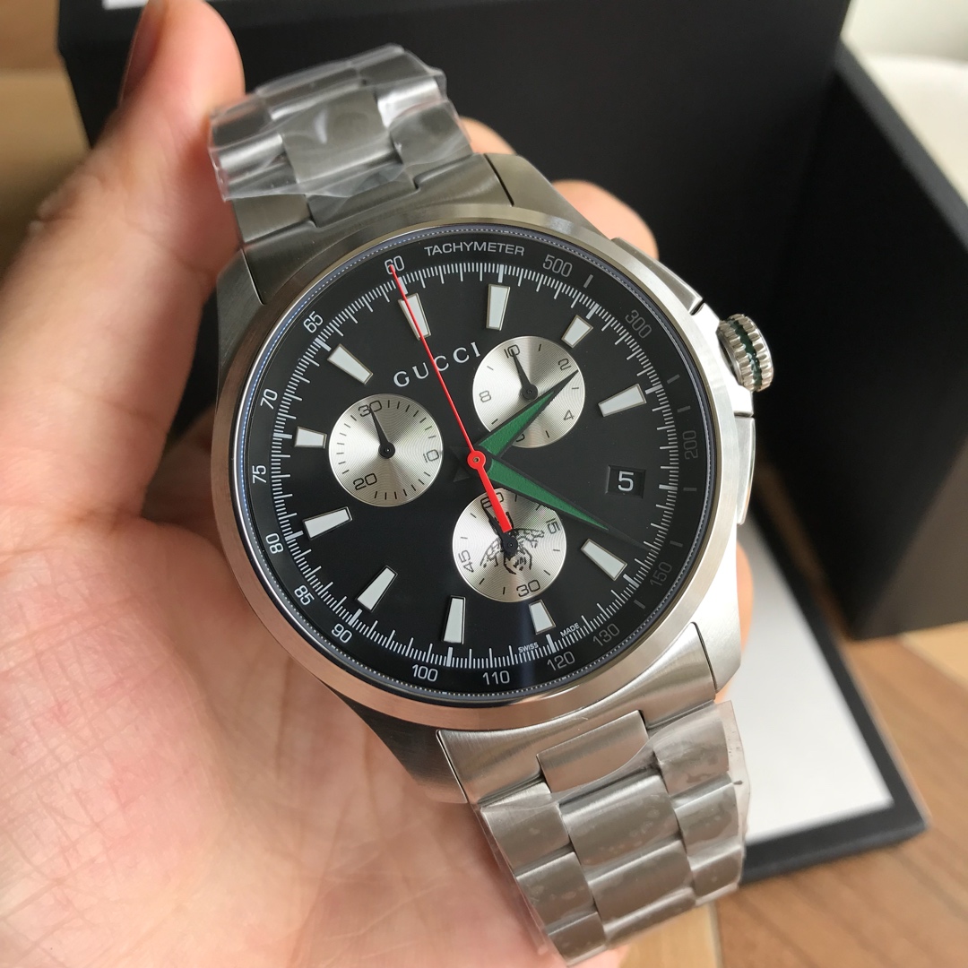 大販売 グッチ腕時計 買取スーパーコピー 防水 紳士ウォッチ レザー  Gタイムレス ハンサム ブラック_4