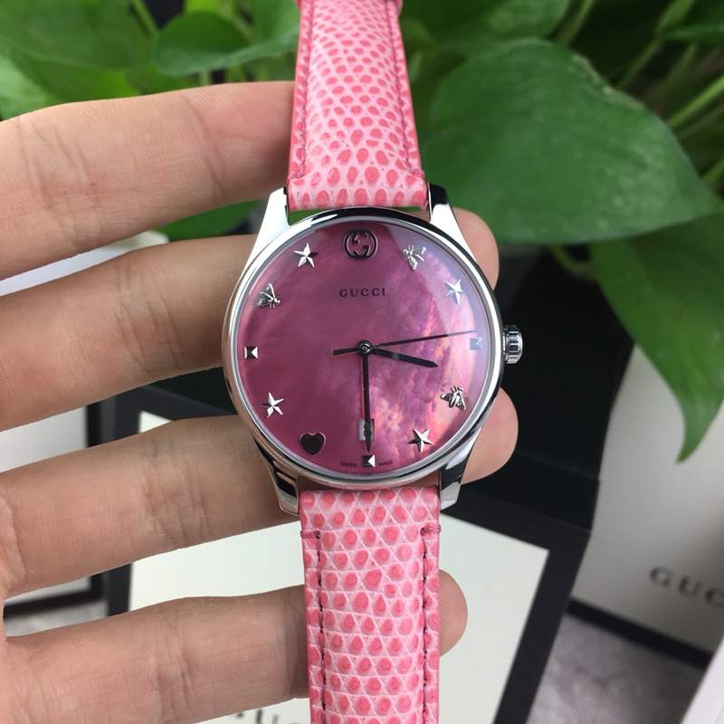 グッチ 時計 一覧偽物 シンプル  腕時計 防水 ウォッチ 蛇プリント  Gタイムレス 本革 ピンク_4
