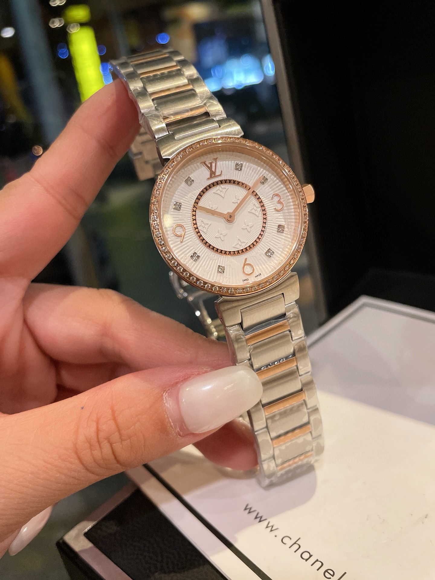 ルイヴィトン アンプラント バッグコピー ウォッチ 腕時計 TAMBOUR SLIM ダイヤ飾り スチールバンド 多色可選_6