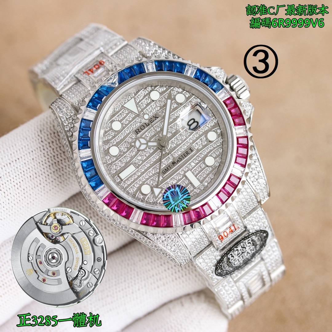 ROLEX gmt マスター 2 定価スーパーコピー ダイヤ飾り 夜光 防水 ウォッチ ダイヤバンド 高品質 多色可選_3