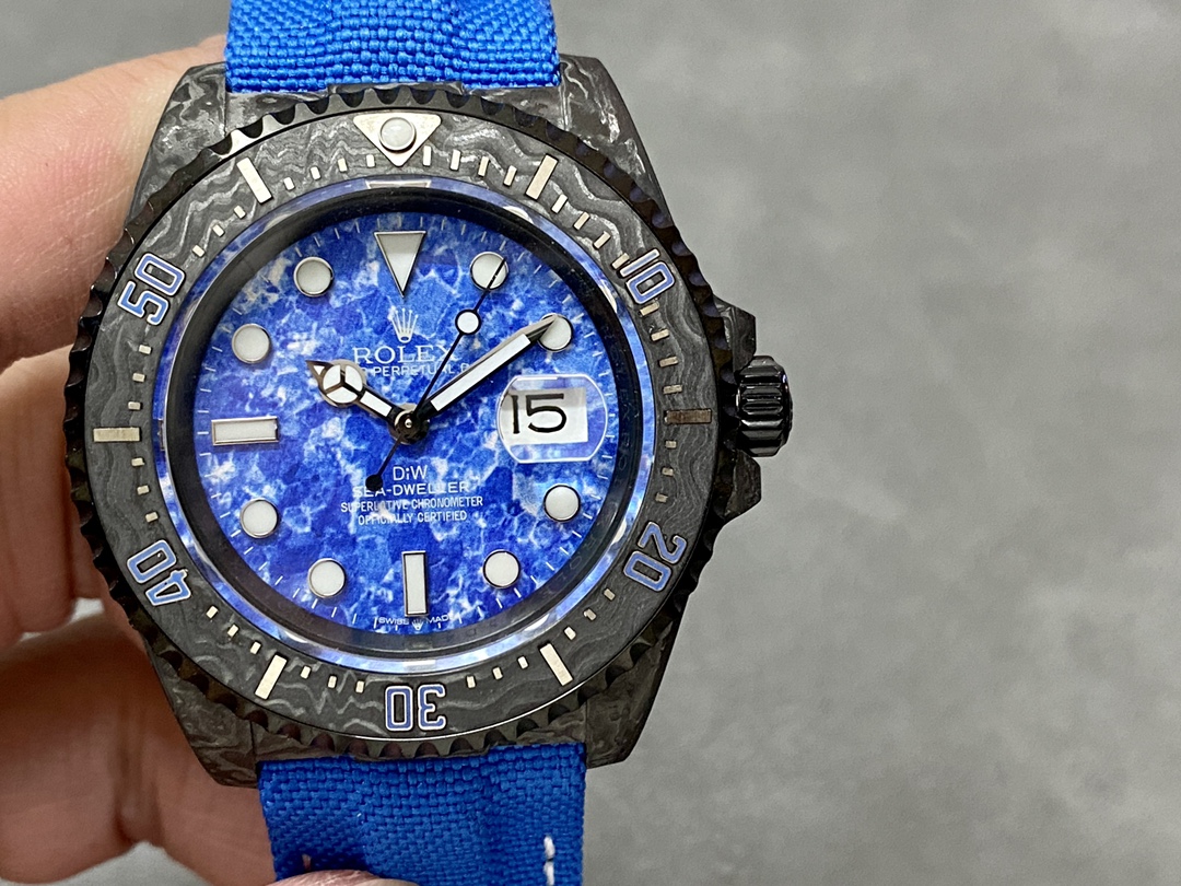ロレックス腕時計オーバーホールコピー シンプル 防水 ウォッチ 高品質 シードゥエラー 炭素繊維ケース ブルー_2