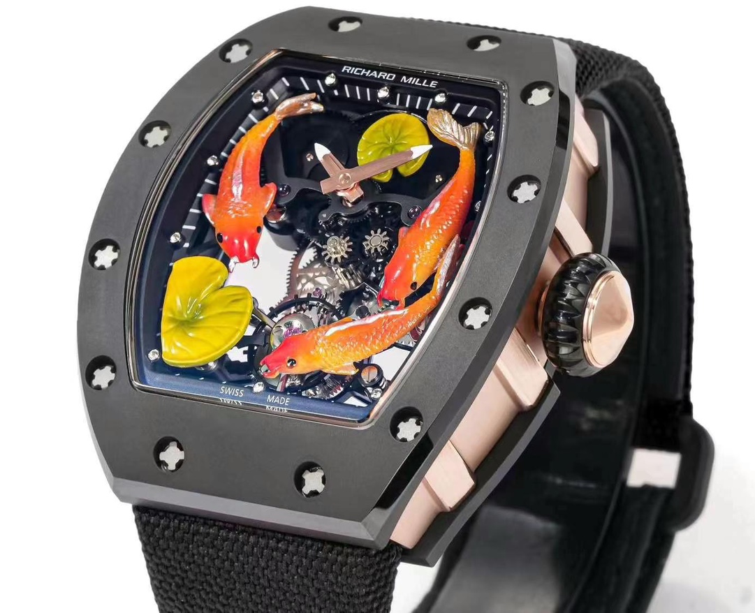 リシャールミル腕時計スーパーコピー ウォッチ RM S10 さかなプリント トゥールビヨン 防水 ブラック_5