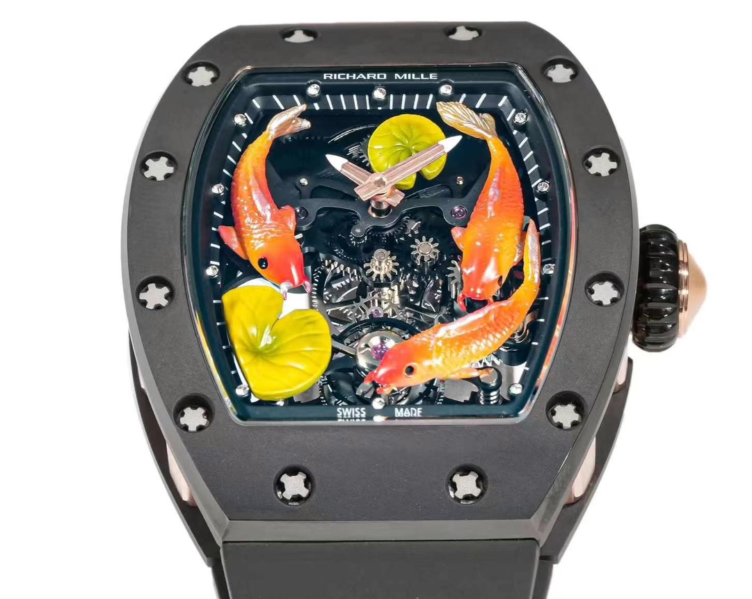 今季のおすすめリシャールミル風 時計コピー ウォッチ RM S10 さかなプリント トゥールビヨン 防水 ブラック_5