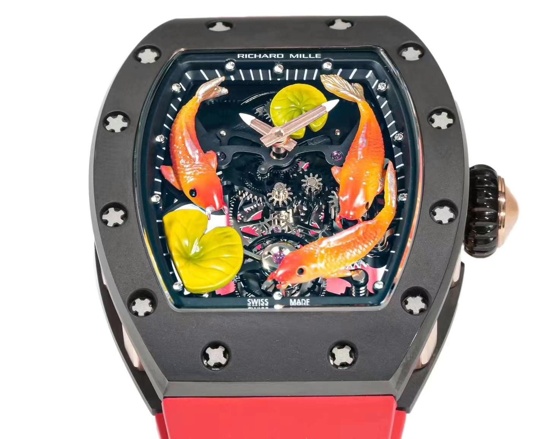 腕時計リシャールミルスーパーコピー ウォッチ RM S10 さかなプリント トゥールビヨン 防水 レッド_4