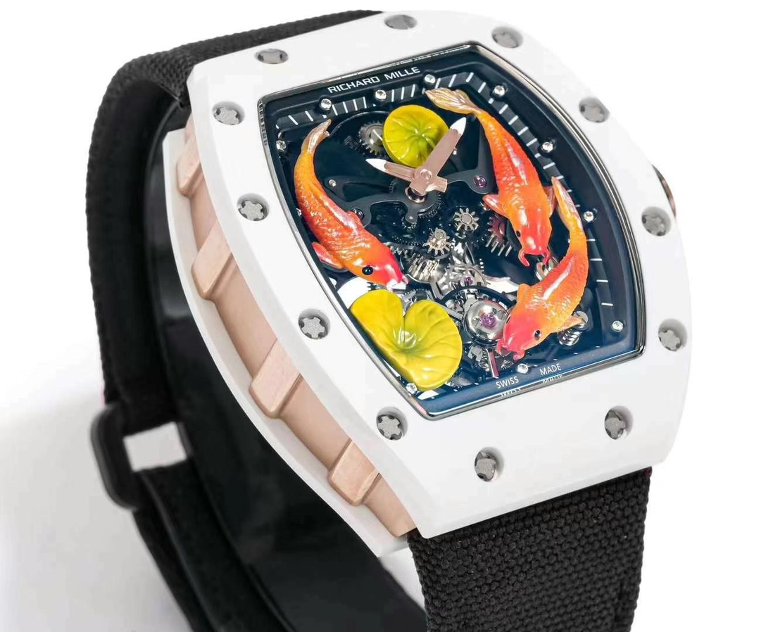 リシャールミル 時計 芸能人偽物 ウォッチ RM S10 腕時計 さかなプリント 美しい  防水 ブラック_3