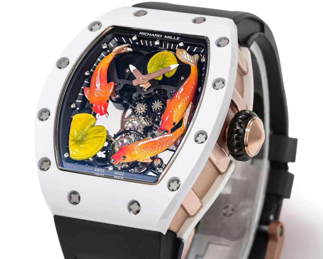 リシャールミルアップルウォッチスーパーコピー ウォッチ RM S10 腕時計 さかなプリント 美しい  防水 ブラック_5