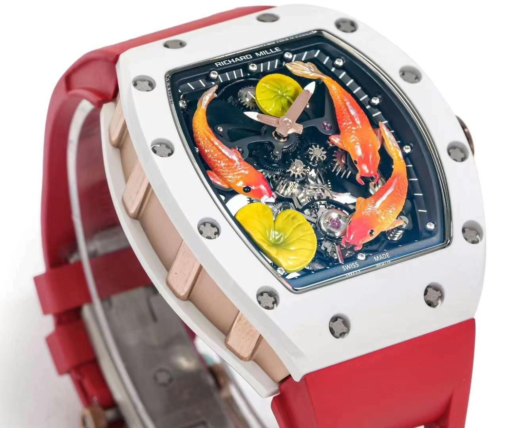 時計 リシャール・ミル偽物 ウォッチ RM S10 腕時計 さかなプリント 美しい  防水 レッド_2