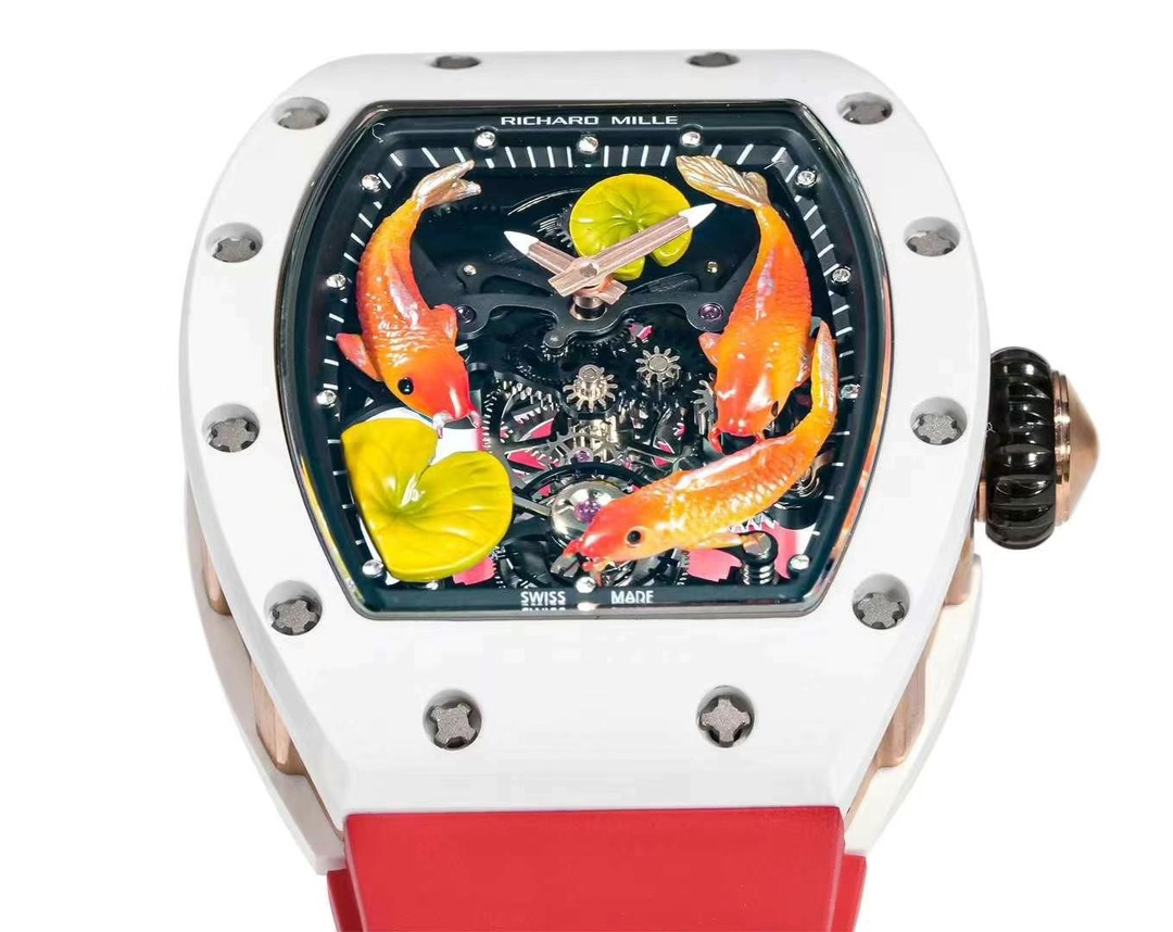 時計 リシャール・ミル偽物 ウォッチ RM S10 腕時計 さかなプリント 美しい  防水 レッド_5