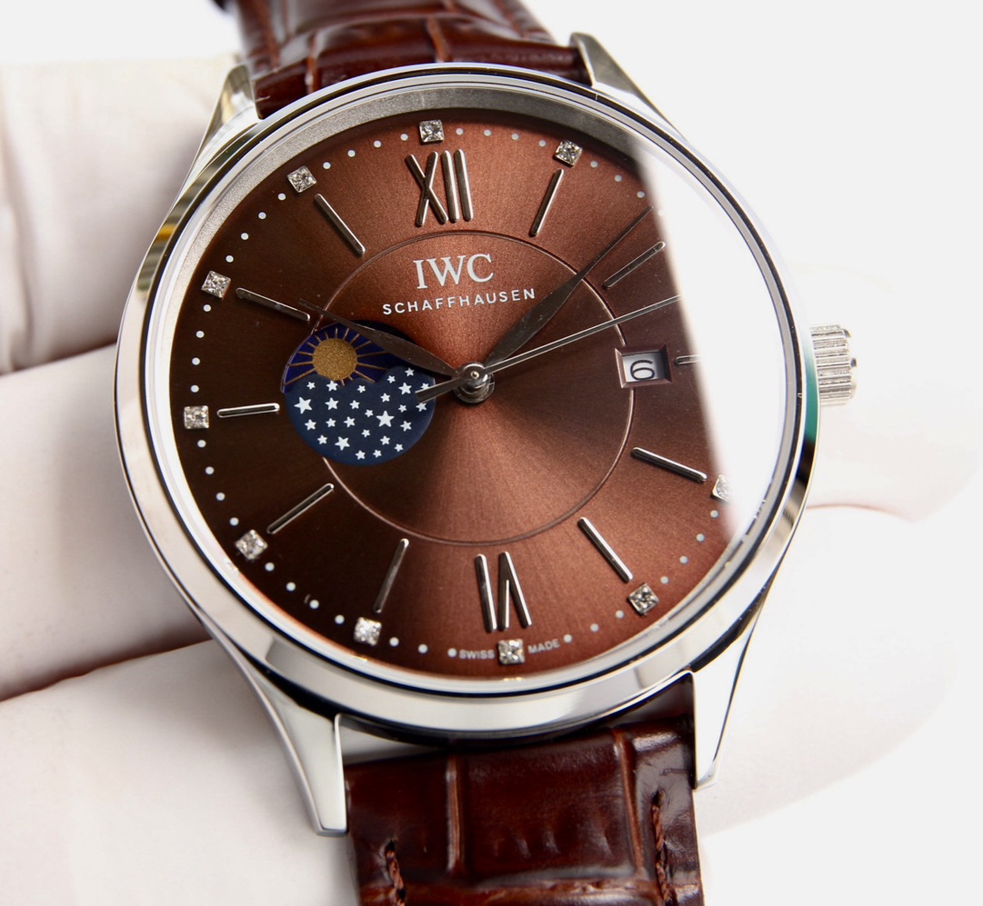 iwc ポート フィノ クロノ グラフコピー 牛革 ファッション 防水 ハンサム シンプル 腕時計 ブラウン_2
