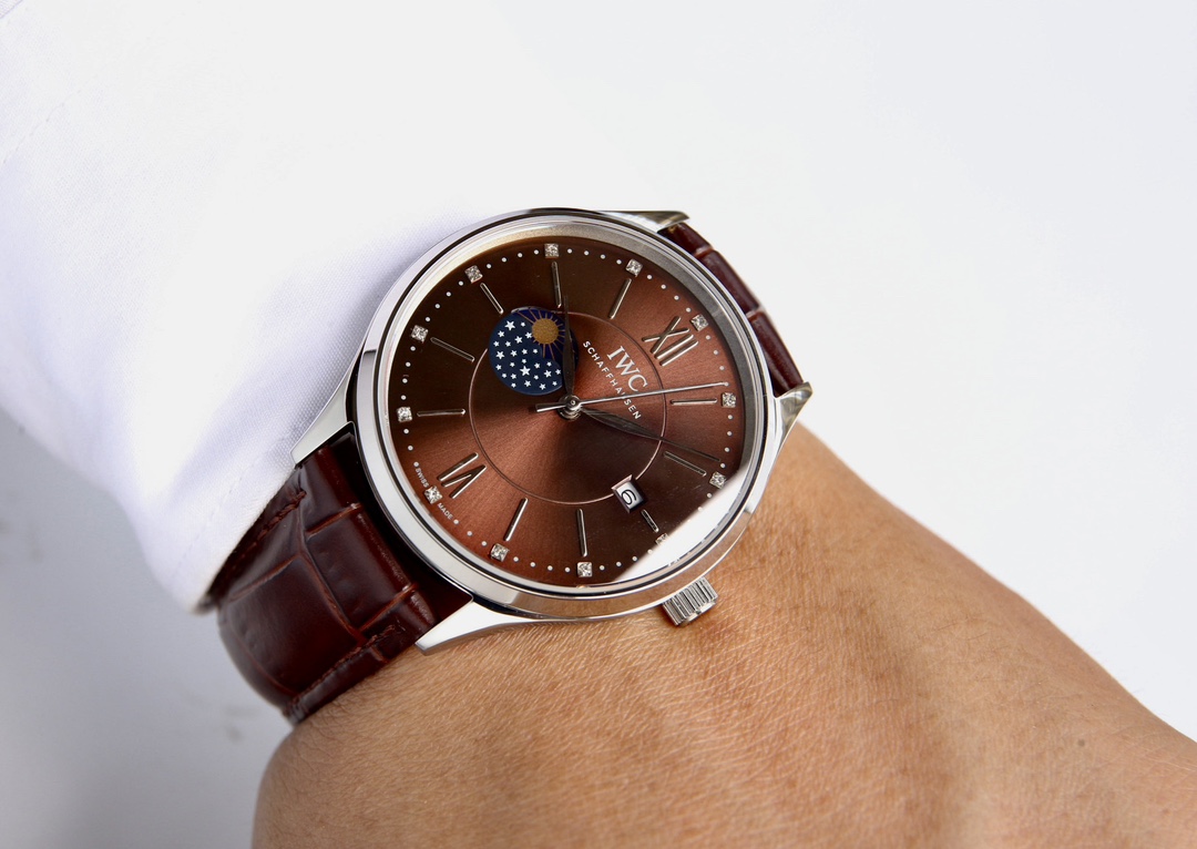 iwc ポート フィノ クロノ グラフコピー 牛革 ファッション 防水 ハンサム シンプル 腕時計 ブラウン_6