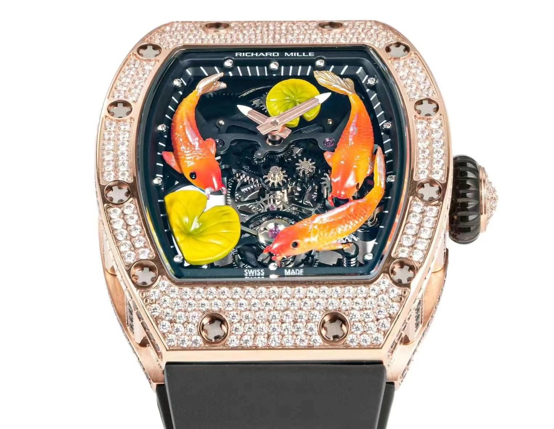 リシャールミル ラウンドコピー RM S10 ウォッチ 腕時計 プリント ダイヤ飾り 芸術 防水 ブラック_4
