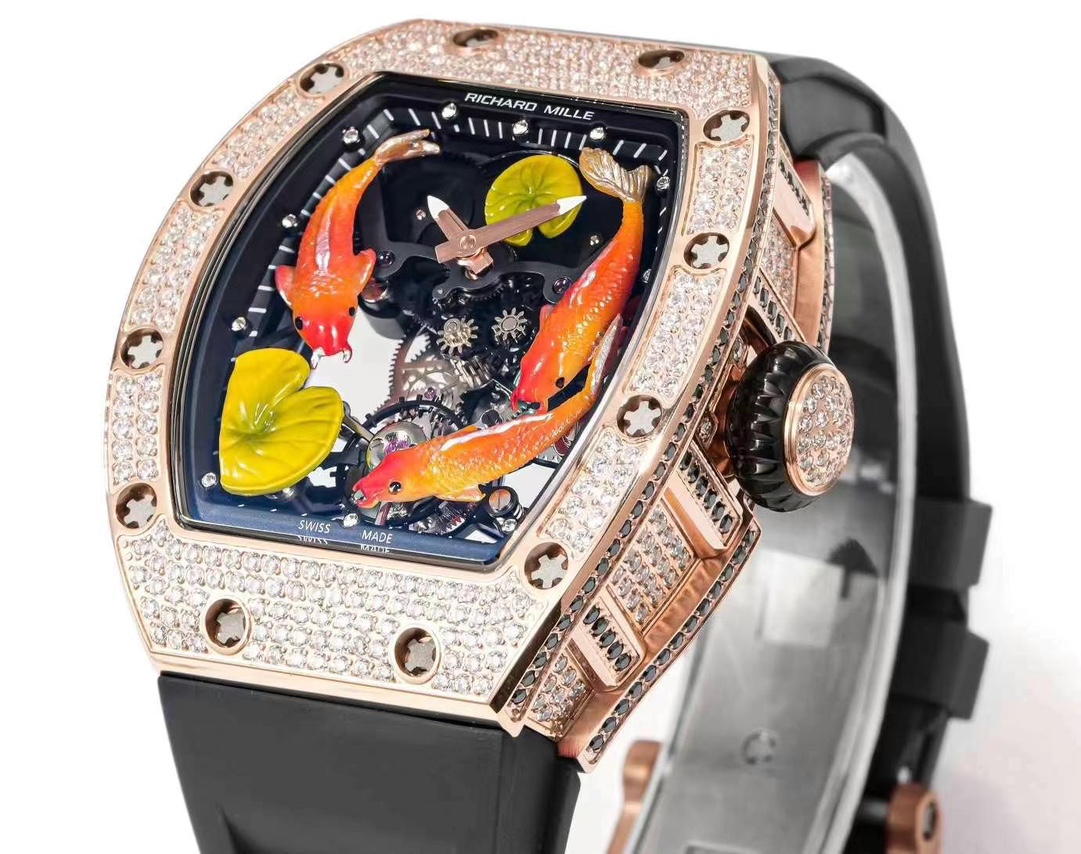 リシャールミル ラウンドコピー RM S10 ウォッチ 腕時計 プリント ダイヤ飾り 芸術 防水 ブラック_5