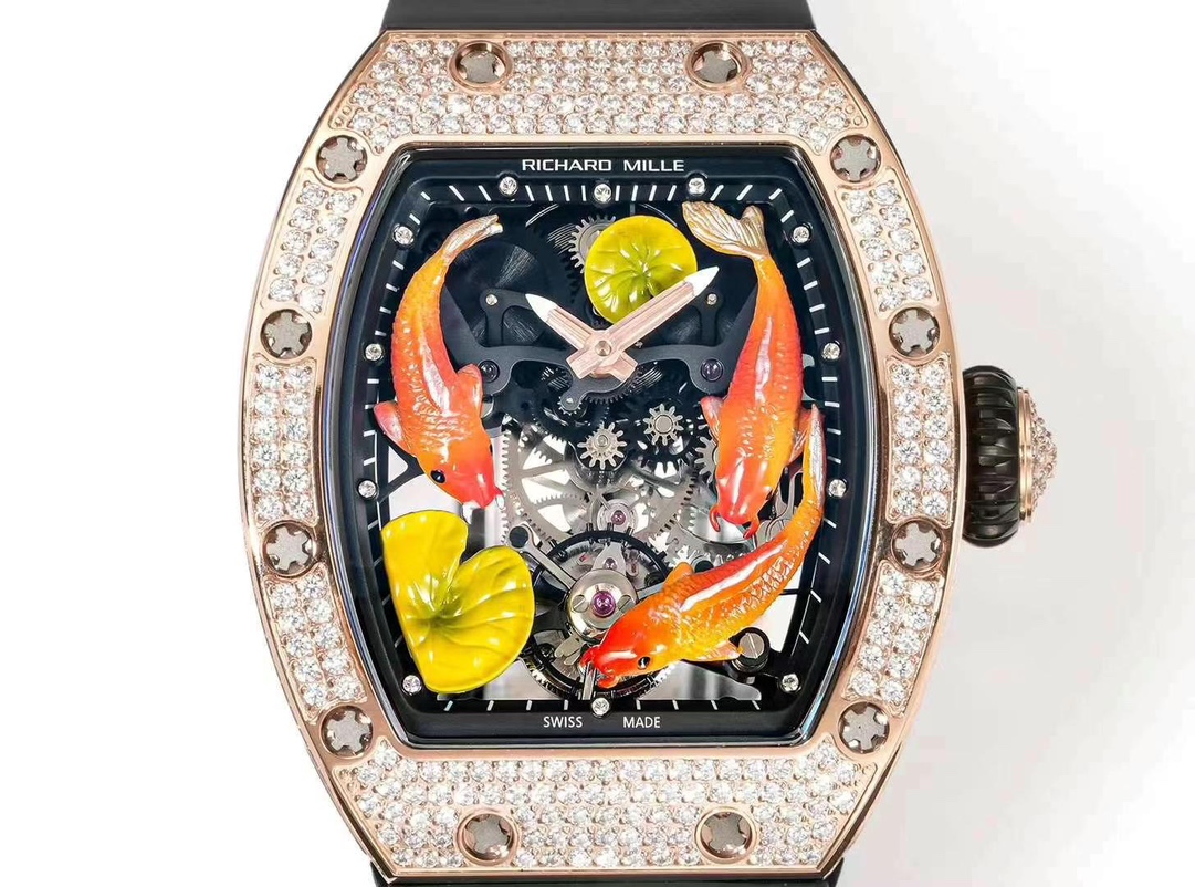 リシャールミル ラウンドコピー RM S10 ウォッチ 腕時計 プリント ダイヤ飾り 芸術 防水 ブラック_6