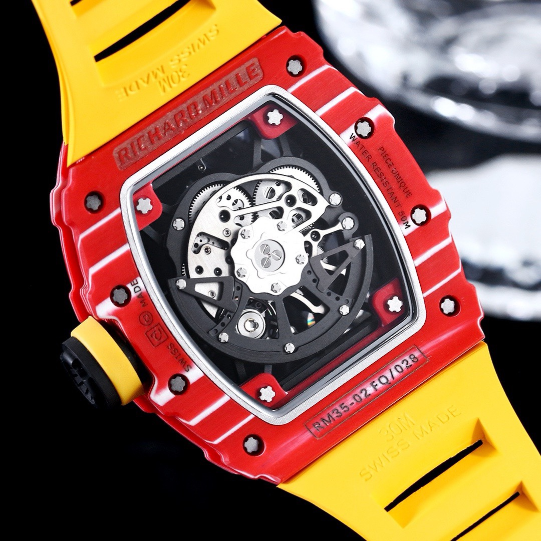 リシャールミル 時計 芸能人コピー ゴムバンド RM 35-02 防水 上質品 ウォッチ 腕時計 青春風 イエロー_8