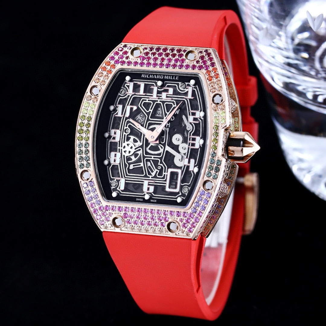 リシャールミル 時計 芸能人スーパーコピー 薄い 防水 RM67-01 ウォッチ ダイヤ飾り レッド_2