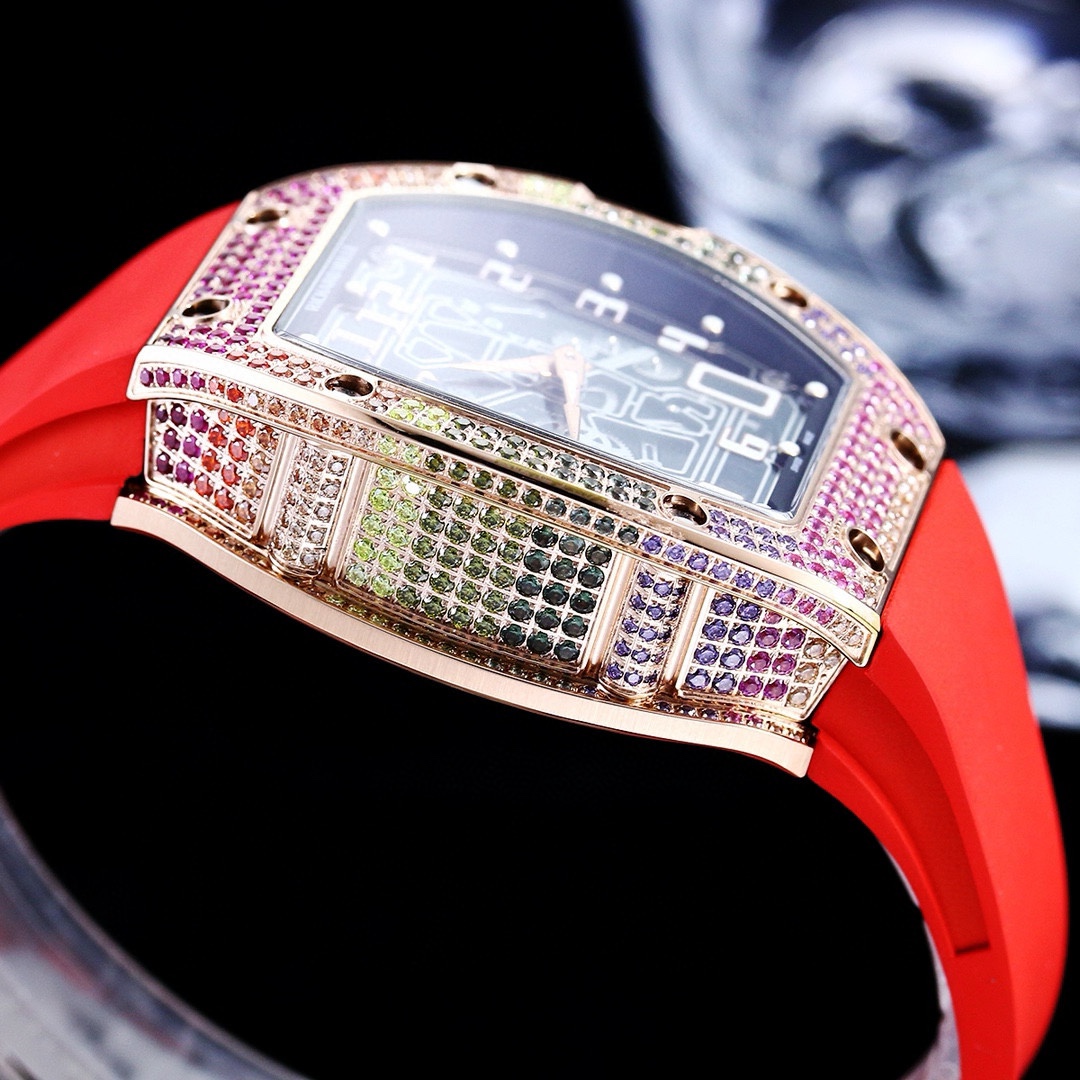 リシャールミル 時計 芸能人スーパーコピー 薄い 防水 RM67-01 ウォッチ ダイヤ飾り レッド_7