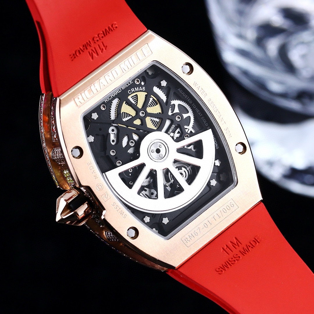 リシャールミル 時計 芸能人スーパーコピー 薄い 防水 RM67-01 ウォッチ ダイヤ飾り レッド_8