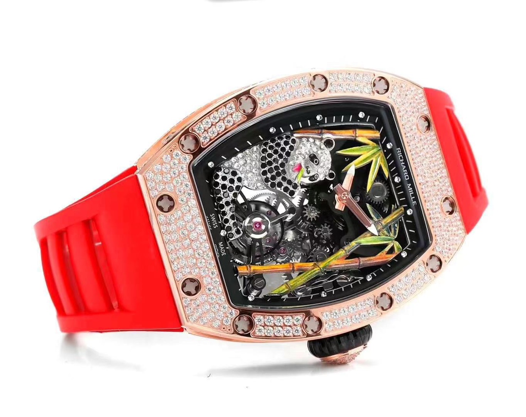 最新販売 リシャールミル 金コピー RM26-01 ウォッチ ダイヤモンド飾り パンダ レッド_5